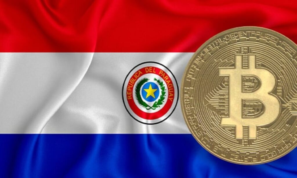 Crypto Paraguay Flag with Bitcoin